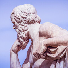 Socrates in deep thoughts marble statue portrait, the ancient Greek philosopher Athens, Greece