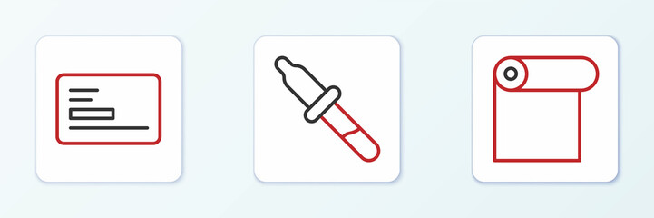 Fototapeta premium Set line Roll of paper, Business card and Pipette icon. Vector