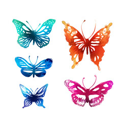 Fototapeta na wymiar Amazing watercolor butterflies set isolated on white