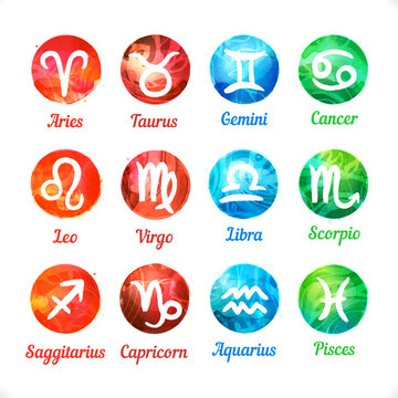 Watercolor zodiac icon signs set isolated on white
