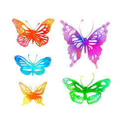 Fototapeta na wymiar Amazing watercolor butterflies set isolated on white