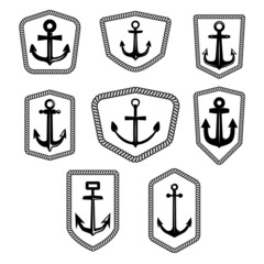 Set of emblem templates with anchor. Design element for logo, label, sign, badge. Vector illustration