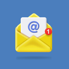 Email icon. Envelope Mail icon with letter. Incomong message notification. 3d vector