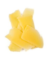 hard cheese shavings isolated on white background