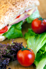 Healthy Cheese Salami Sandwich with Lettuce and Tomates