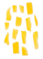 hard cheese shavings isolated on white background