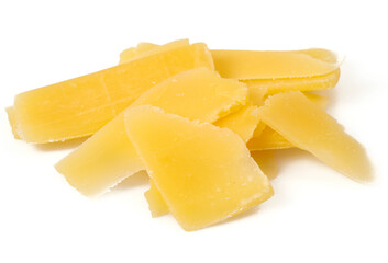 hard cheese shavings isolated on white background