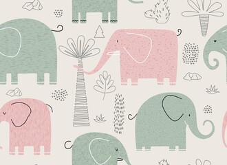 Cute elephants seamless pattern. vector illustration © andin