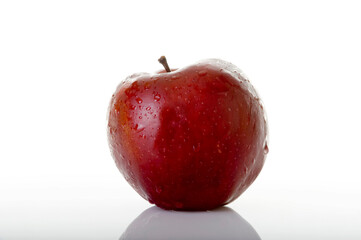 Wet Red Apple Isolated on White Background