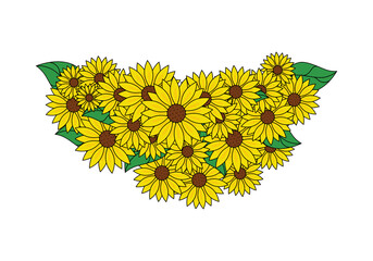 Curve sunflower bouquet element design on white.