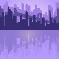 Fototapeta na wymiar New York cityscape flat vector illustration with purple