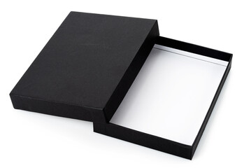 Open black gift box isolated on white