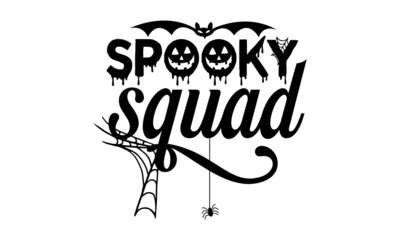 Spooky-squad, Graphic display alphabet, Fantasy type letters, Design concept for party invitation, greeting card, poster, Fall vector illustrations