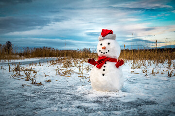snowman in santa hat