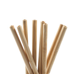bamboo straws isoalted on white background - 483042192