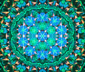 Seamless mosaic pattern. Geometrical abstract ornament with the stars, gems, floral. Abstract kaleidoscope background. Beautiful, seamless. Colorful mosaic texture, ethnic pattern.