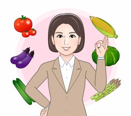 夏の野菜と女性