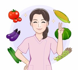 夏の野菜と女性