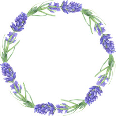 Watercolor lavender wreath. Watercolor lavender flowers. Wedding invitation