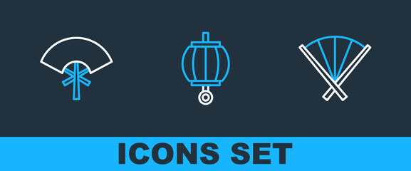 Set line Traditional fan, and Korean lantern icon. Vector