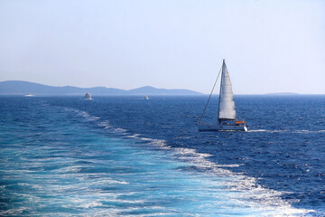 Fototapeta premium Sailing boat and beautiful Adriatic sea landscape in Croatia.