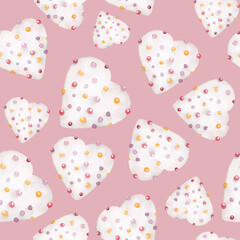 Seamless pattern with watercolor hearts. Romantic love hand drawn backgrounds texture. For greeting cards, wrapping paper, wedding, birthday, fabric, textile, Valentines Day. 