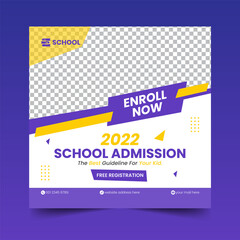 School Admission Kids Social Media Instagram web Post Banner Squire Flyer Design Vector Template