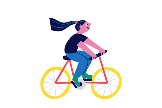 Cartoon girl riding bicycle vector illustration. Stock Vector | Adobe Stock