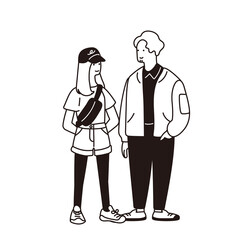 カジュアルファッションの若い男女のシンプルなイラスト