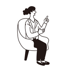 椅子に座りながら会話をするシンプルな女性のイラスト