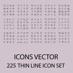 225 THIN LINE ICON SET. electronic, financial, furniture, global business, head hunting and others