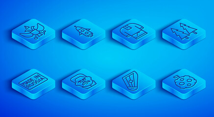 Set line National emblem of Russia, Rocket ship, Kosovorotka, Joseph Stalin, Kankles, Christmas tree, Made and Moon with flag icon. Vector