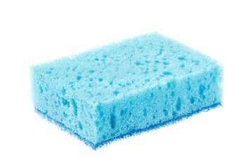 New blue dishwashing sponge isolated on white background.
