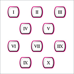 Colorful info-graphic roman numbers can be use to create presentation. Bullet points roman numbers one to ten. Oval shape vector numbers.