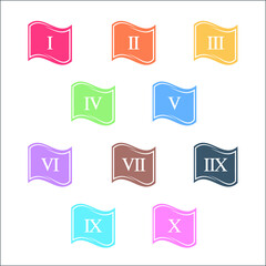 Colorful info-graphic roman numbers can be use to create presentation. Bullet points roman numbers one to ten. Oval shape vector numbers.