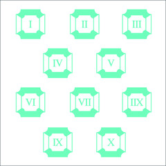 Colorful info-graphic roman numbers can be use to create presentation. Bullet points roman numbers one to ten. Oval shape vector numbers.