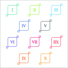 Fototapeta na wymiar Colorful info-graphic roman numbers can be use to create presentation. Bullet points roman numbers one to ten. Oval shape vector numbers.