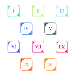 Colorful info-graphic roman numbers can be use to create presentation. Bullet points roman numbers one to ten. Oval shape vector numbers.