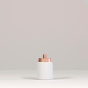 White And Gold Spray Bottle Mock Up, Blank Container With Spraying Mist In 3d Illustration On White Background