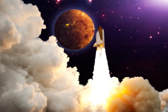 Space shuttle launch star background. Spaceship sci-fi element. Elements of this image furnished by NASA
