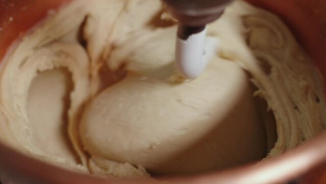 Kneading Dough In Kneader Machine, Professional Mixer Making Dough, Marzipan Making Process