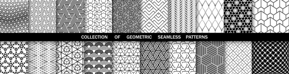 Geometric set of seamless black and white patterns. Simple vector graphics