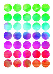 Watercolor hand painted circle shape design elements . Raster art.