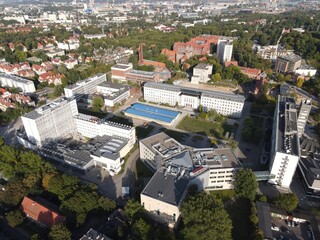 Aerial view of Gdansk University of Technology campus - obrazy, fototapety, plakaty