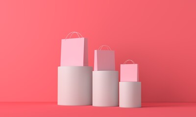 Paper shopping bags on a plain background. 3D Rendering