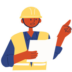 Chief engineer with plan paper vector illustration in flat color design