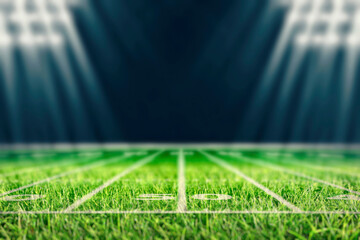 Perspective of football field. Football stadium with white lines marking the pitch. Perspective...