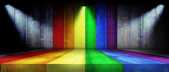Wood texture background surface with LGBT natural pattern or white wood texture table perspective...