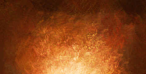 The scuffed orange texture of a cement or concrete wall with a light spot . Dark abstract background with cracks and scuffs