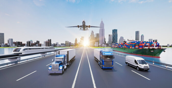 Transport vehicle and logistics concept, 3d render